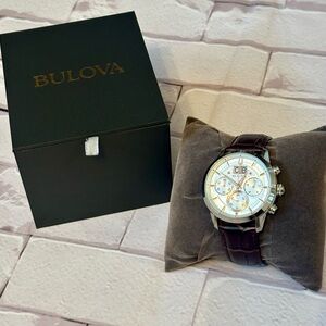 Men’s Bulova Chronograph Watch with Brown Leather Strap